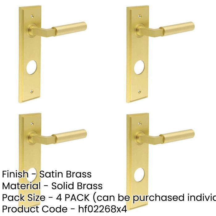 PACK Satin Brass Bathroom Door Handle with Stylish Backplate Solid Brass Interior Lever-1