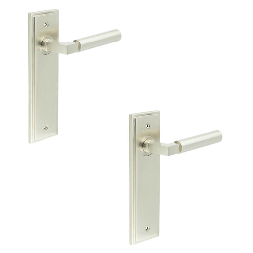 PACK Stylish Satin Nickel Door Handle Latch Backplate Modern Homes Solid Brass Interior Lever (1)