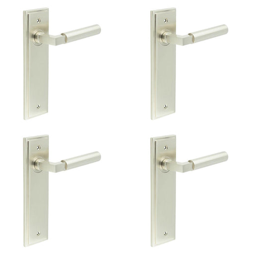 PACK Stylish Satin Nickel Door Handle Latch Backplate Modern Homes Solid Brass Interior Lever