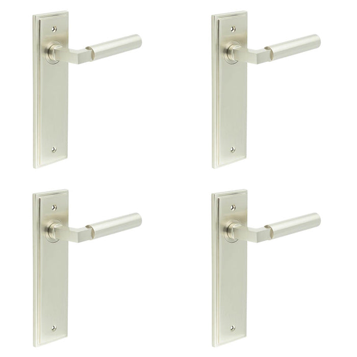 PACK Stylish Satin Nickel Door Handle Latch Backplate Modern Homes Solid Brass Interior Lever