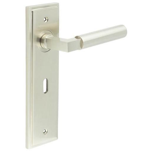 Satin Nickel Door Handle Lock Backplate Modern Homes Solid Brass Interior Lever