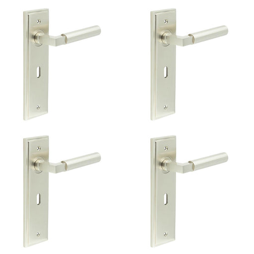 PACK Satin Nickel Door Handle Lock Backplate Modern Homes Solid Brass Interior Lever