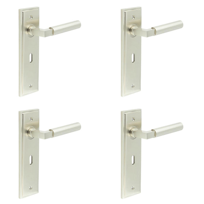 PACK Satin Nickel Door Handle Lock Backplate Modern Homes Solid Brass Interior Lever