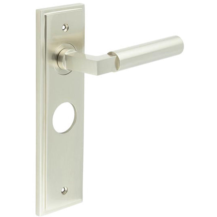 Satin Nickel Bathroom Door Handle with Backplate Modern Homes Solid Brass Interior Lever