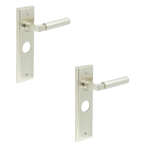 PACK Satin Nickel Bathroom Door Handle with Backplate Modern Homes Solid Brass Interior Lever (1)