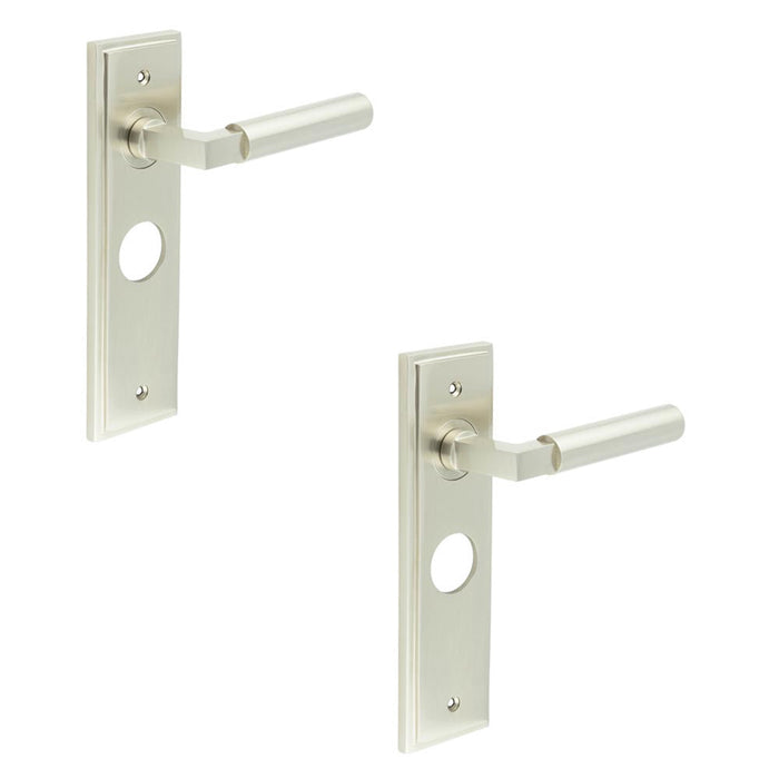 PACK Satin Nickel Bathroom Door Handle with Backplate Modern Homes Solid Brass Interior Lever (1)