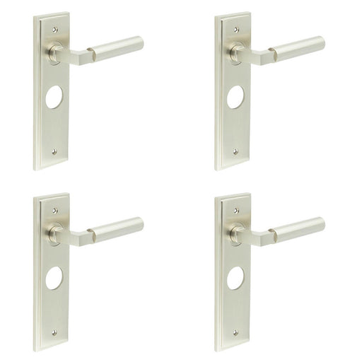 PACK Satin Nickel Bathroom Door Handle with Backplate Modern Homes Solid Brass Interior Lever