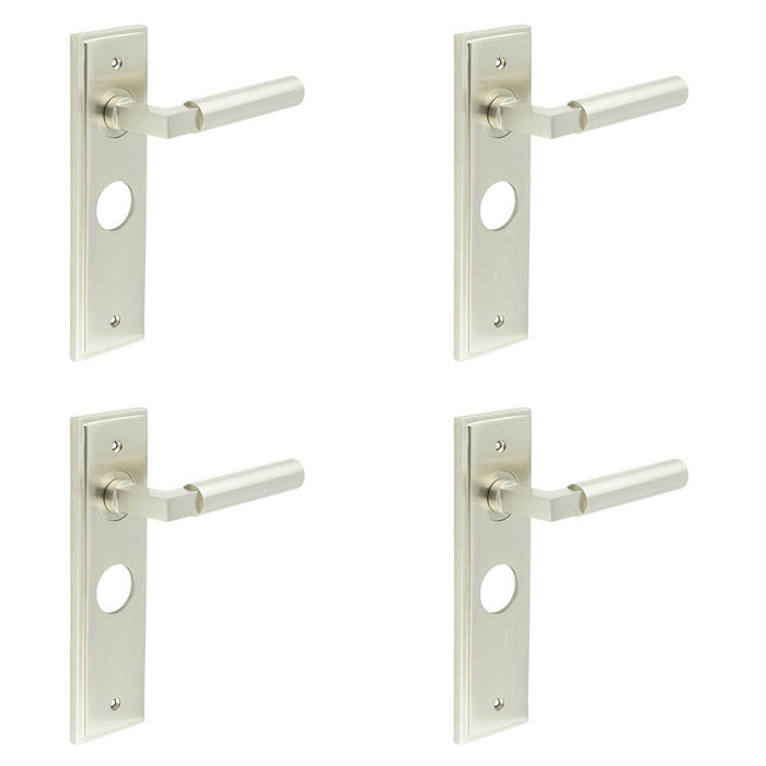 PACK Satin Nickel Bathroom Door Handle with Backplate Modern Homes Solid Brass Interior Lever