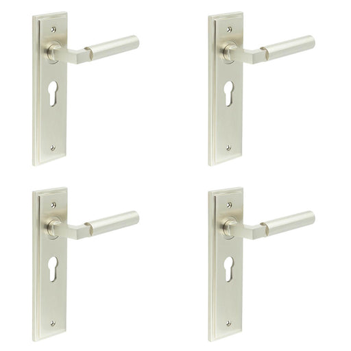 PACK Stylish Satin Nickel Euro Backplate Door Handle Modern Homes Solid Brass Interior Lever