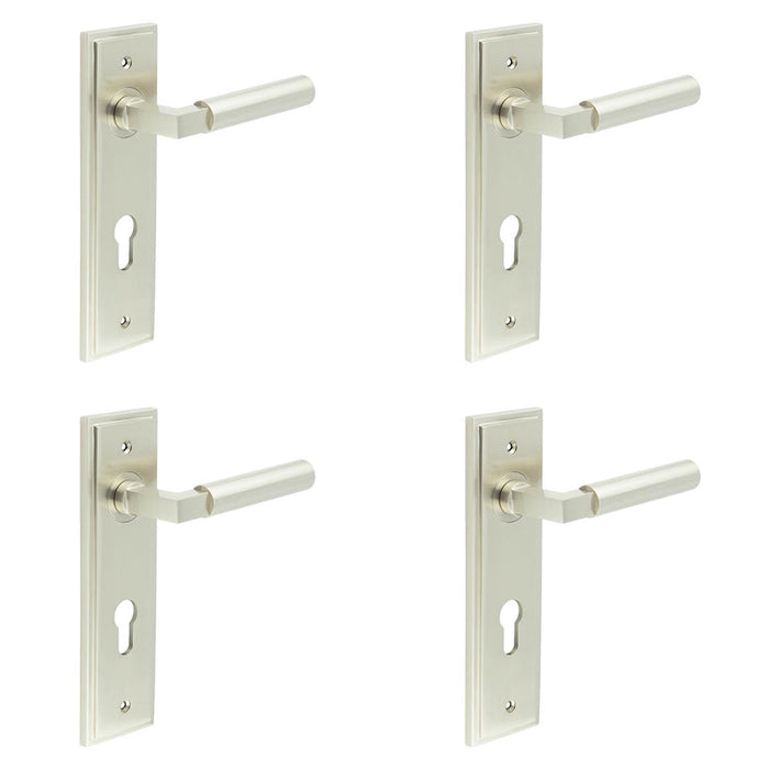 PACK Satin Nickel Euro Backplate Door Handle Stylish Solid Brass Lever Solid Brass Interior Lever