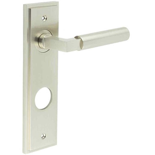 Satin Nickel Door Handle with Backplate Modern Bathrooms Solid Brass Interior Lever