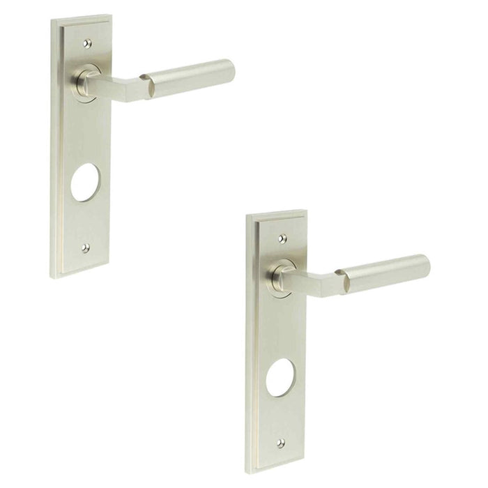 PACK Satin Nickel Door Handle with Backplate Modern Bathrooms Solid Brass Interior Lever (1)