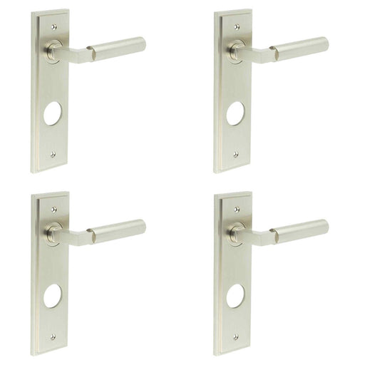 PACK Satin Nickel Door Handle with Backplate Modern Bathrooms Solid Brass Interior Lever