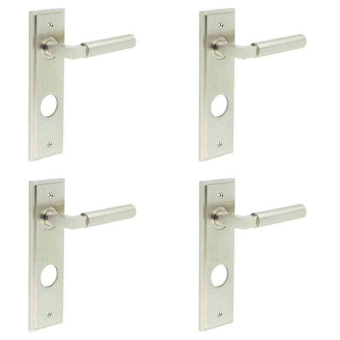 PACK Satin Nickel Door Handle with Backplate Modern Bathrooms Solid Brass Interior Lever