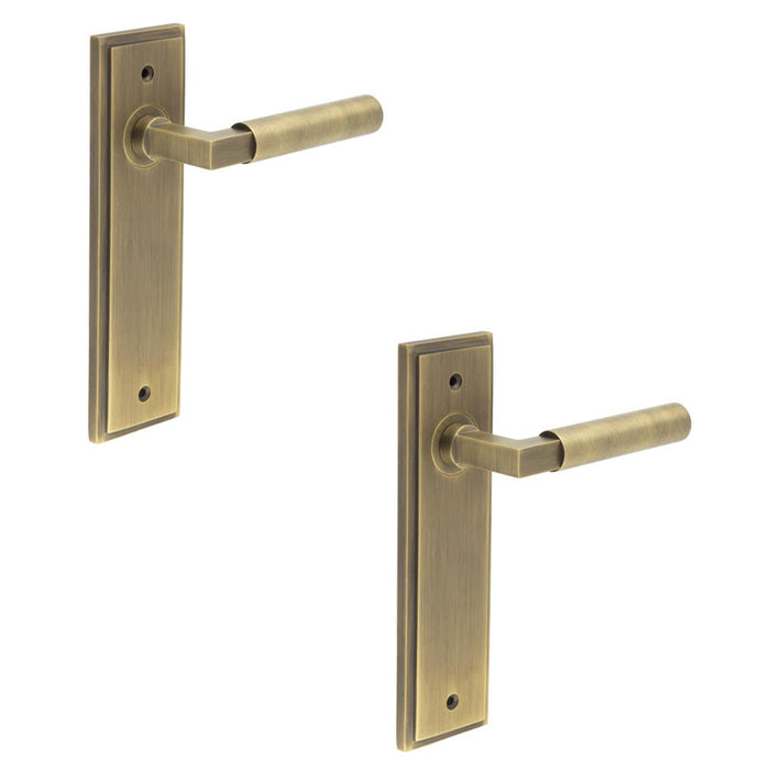 PACK Elegant Antique Brass Door Handle Latch Backplate Modern Homes Solid Brass Interior Lever (1)