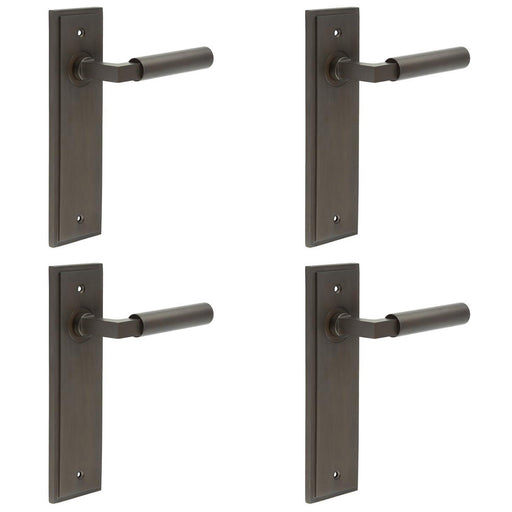 PACK Elegant Dark Bronze Door Handle Latch with Backplate Modern Homes Solid Brass Interior Lever