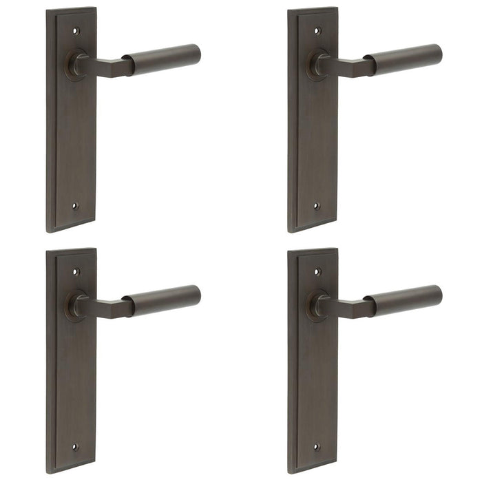 PACK Elegant Dark Bronze Door Handle Latch with Backplate Modern Homes Solid Brass Interior Lever