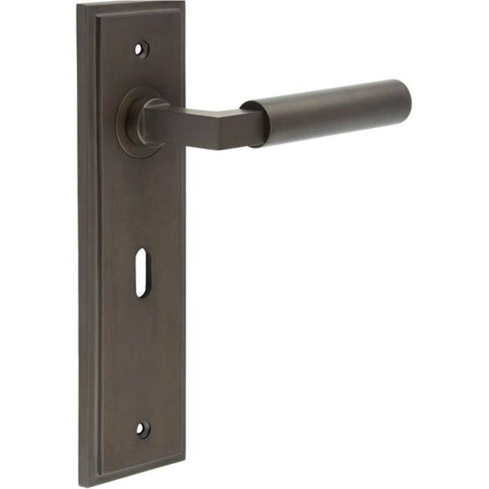 Elegant Dark Bronze Door Handle Lock Backplate Modern Homes Solid Brass Interior Lever