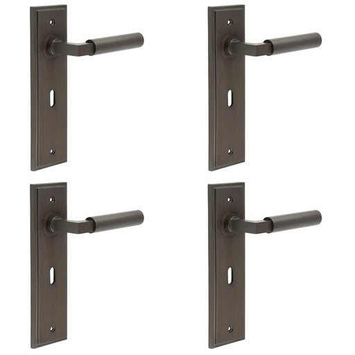 PACK Elegant Dark Bronze Door Handle Lock Backplate Modern Homes Solid Brass Interior Lever