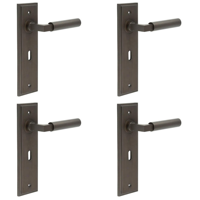 PACK Elegant Dark Bronze Door Handle Lock Backplate Modern Homes Solid Brass Interior Lever