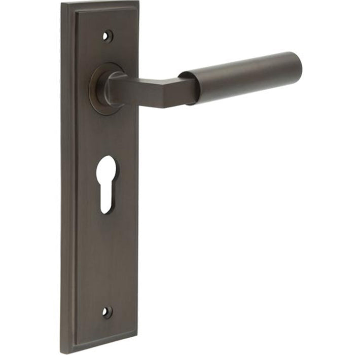 Dark Bronze Door Handle EURO Lock Backplate Modern Homes Solid Brass Interior Lever