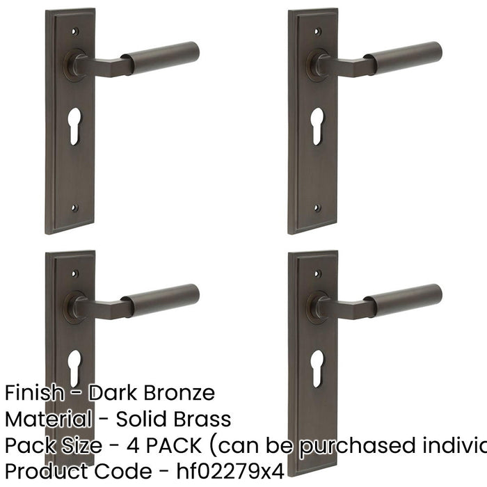 PACK Dark Bronze Door Handle EURO Lock Backplate Modern Homes Solid Brass Interior Lever-1