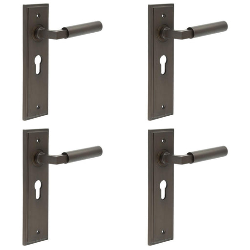 PACK Dark Bronze Door Handle EURO Lock Backplate Modern Homes Solid Brass Interior Lever