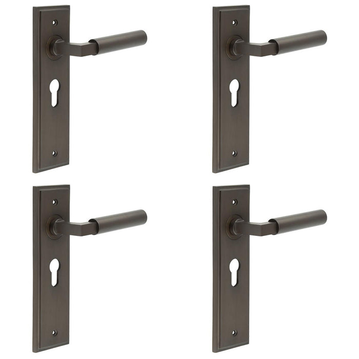 PACK Dark Bronze Door Handle EURO Lock Backplate Modern Homes Solid Brass Interior Lever