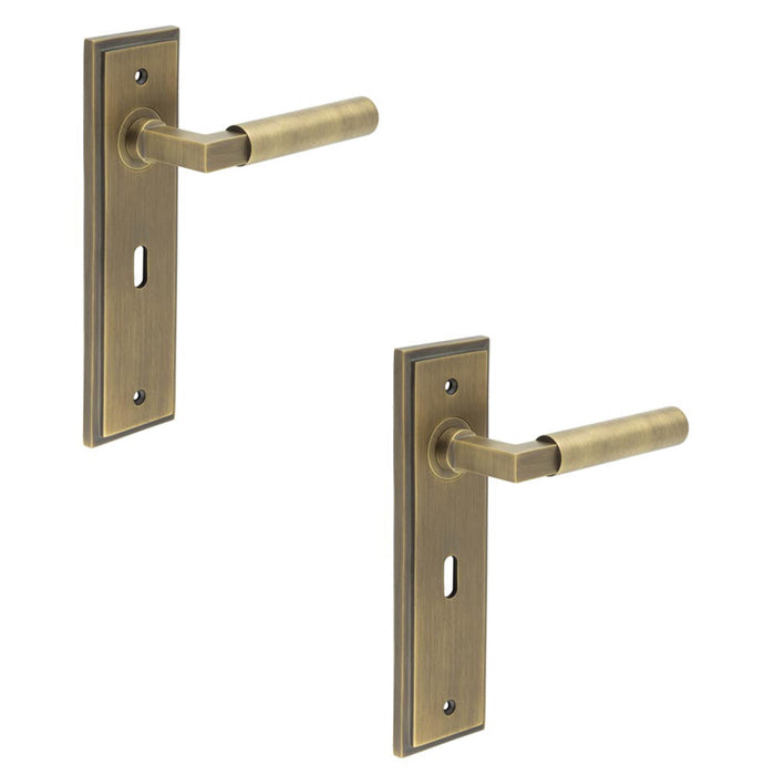 PACK Antique Brass Door Handle Lock Backplate Modern Homes Solid Brass Interior Lever (1)