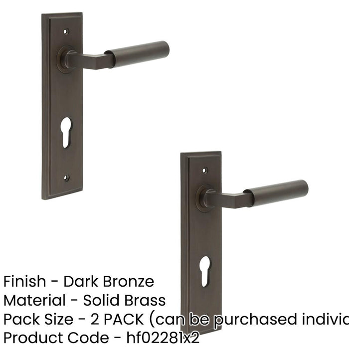 PACK Elegant Dark Bronze Door Handle with Euro Backplate Solid Brass Interior Lever (2)-1