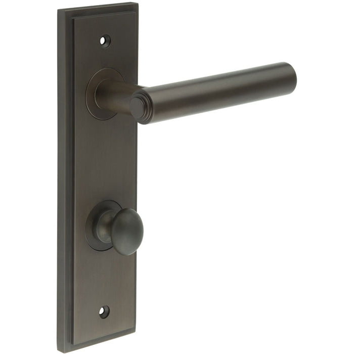 Elegant Dark Bronze Bathroom Door Handle with Backplate Turn Release Solid Brass Interior Lever (1)