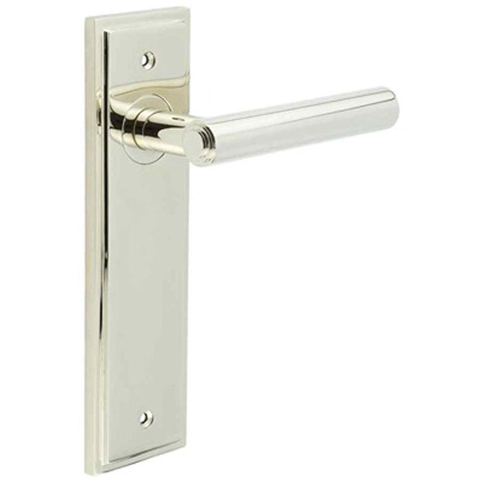 Luxurious Polished Nickel Door Handle Latch Backplate Elegant Interiors Solid Brass Interior Lever