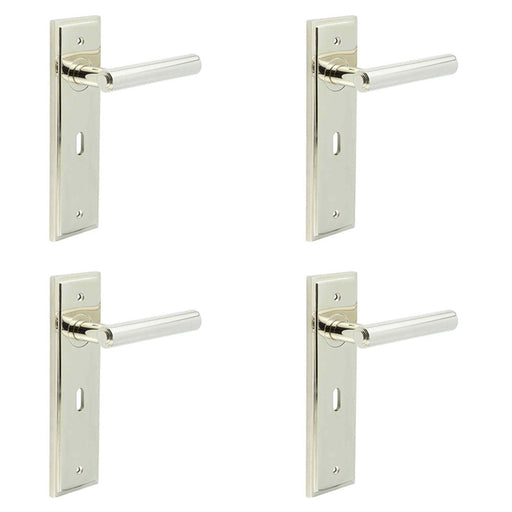 PACK Elegant Polished Nickel Door Handle Lock Backplate Home Decor Solid Brass Interior Lever