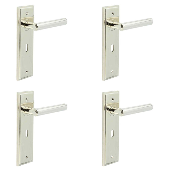 PACK Elegant Polished Nickel Door Handle Lock Backplate Home Decor Solid Brass Interior Lever