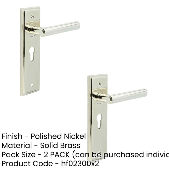 PACK Elegant Polished Nickel Door Handle with Euro Backplate Homes Solid Brass Interior Lever (1)-1