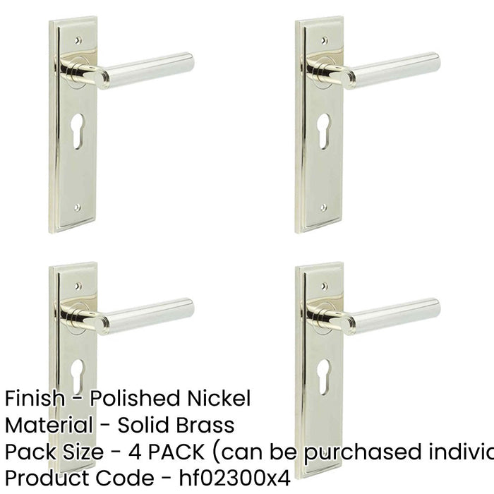 PACK Elegant Polished Nickel Door Handle with Euro Backplate Homes Solid Brass Interior Lever-1