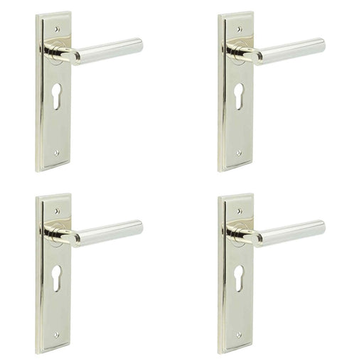 PACK Elegant Polished Nickel Door Handle with Euro Backplate Homes Solid Brass Interior Lever