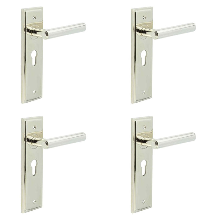 PACK Elegant Polished Nickel Door Handle with Euro Backplate Homes Solid Brass Interior Lever