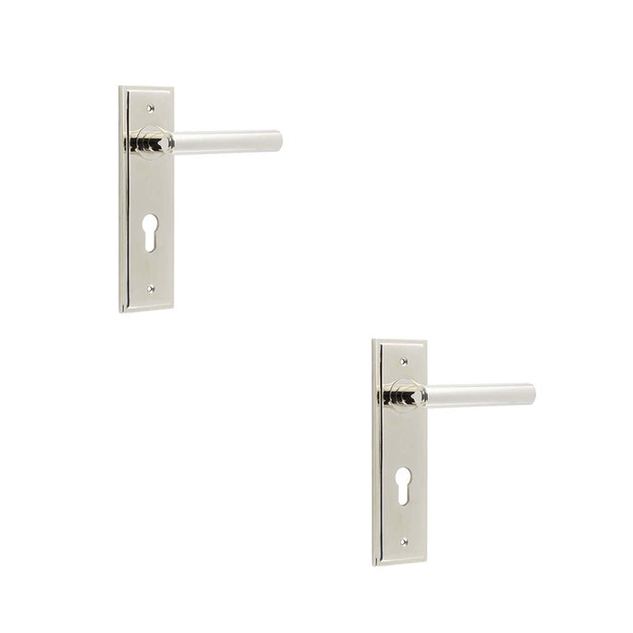 PACK Polished Nickel Euro Backplate Door Handle Elegant Solid Brass Lever Solid Brass Interior Lever (1)