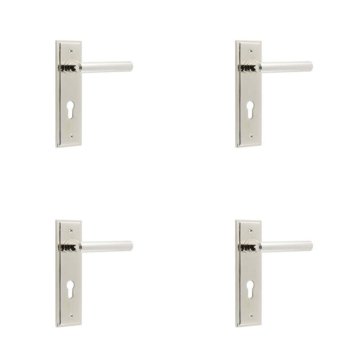 PACK Polished Nickel Euro Backplate Door Handle Elegant Solid Brass Lever Solid Brass Interior Lever