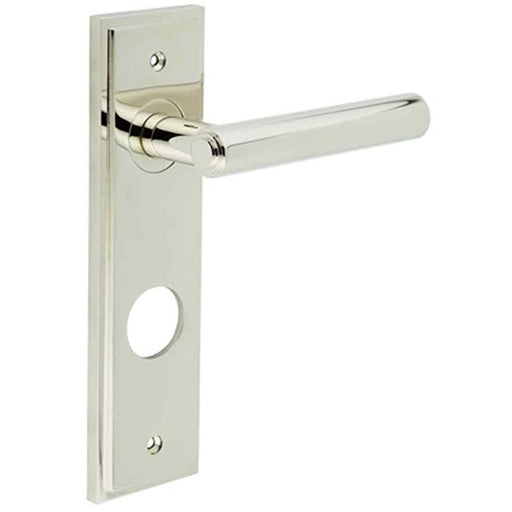 Polished Nickel Door Handle with Elegant Backplate Bathrooms Solid Brass Interior Lever