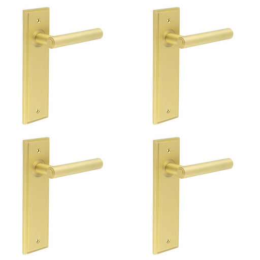 PACK Elegant Satin Brass Door Handle Latch Backplate Home Solid Brass Interior Lever