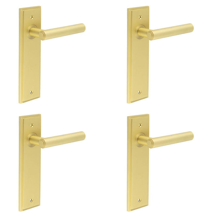 PACK Elegant Satin Brass Door Handle Latch Backplate Home Solid Brass Interior Lever