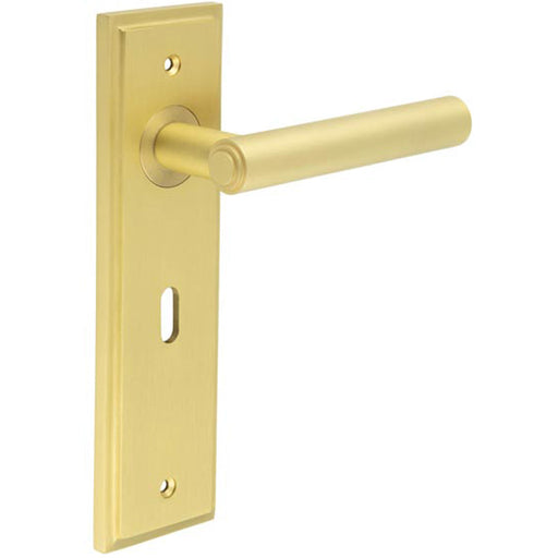 Premium Satin Brass Door Handle Lock Backplate Solid Brass Interior Lever