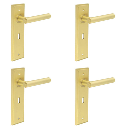 PACK Premium Satin Brass Door Handle Lock Backplate Solid Brass Interior Lever