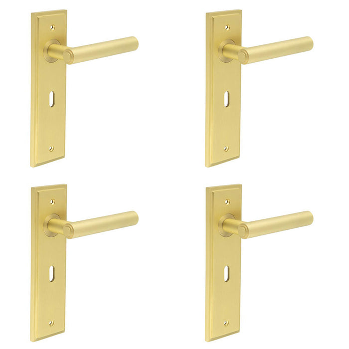 PACK Premium Satin Brass Door Handle Lock Backplate Solid Brass Interior Lever