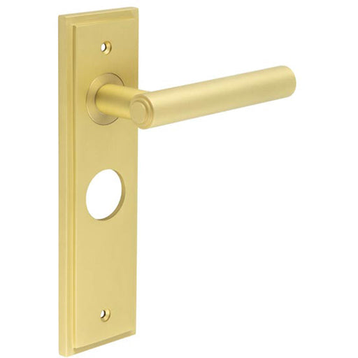 Elegant Satin Brass Bathroom Door Handle with Backplate Solid Brass Interior Lever