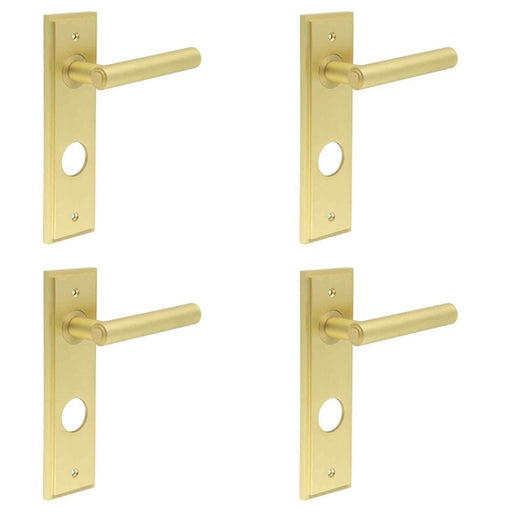 PACK Elegant Satin Brass Bathroom Door Handle with Versatile Backplate Options Solid Brass Interior Lever