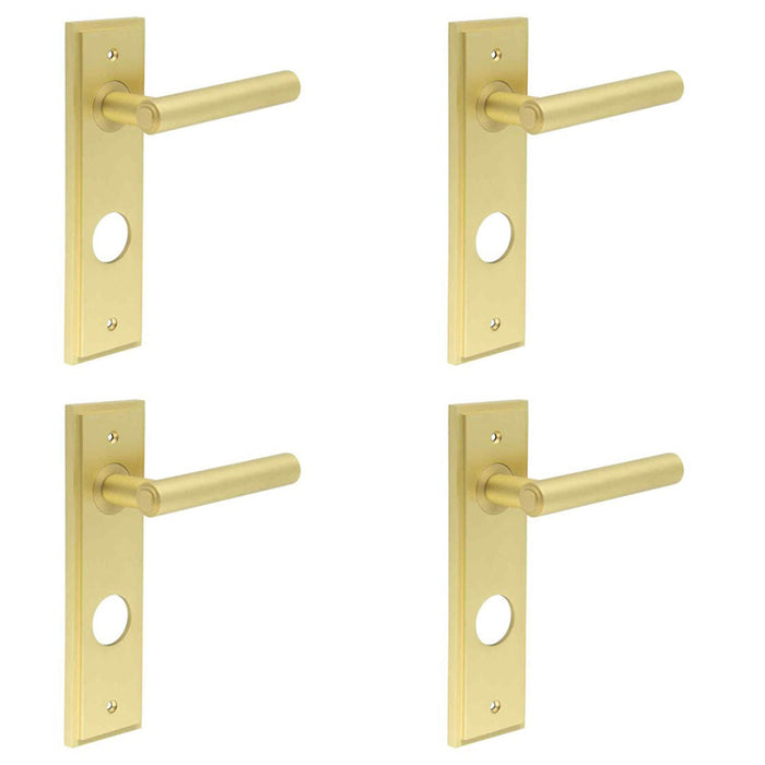 PACK Elegant Satin Brass Bathroom Door Handle with Versatile Backplate Options Solid Brass Interior Lever