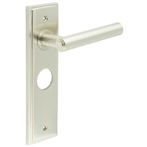 Satin Nickel Bathroom Door Handle with Backplate Solid Brass Interior Lever